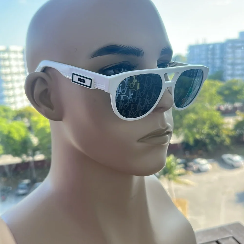 DiorB23 R1I Monogram Logo Blue Mirrored Pantos Sunglasses